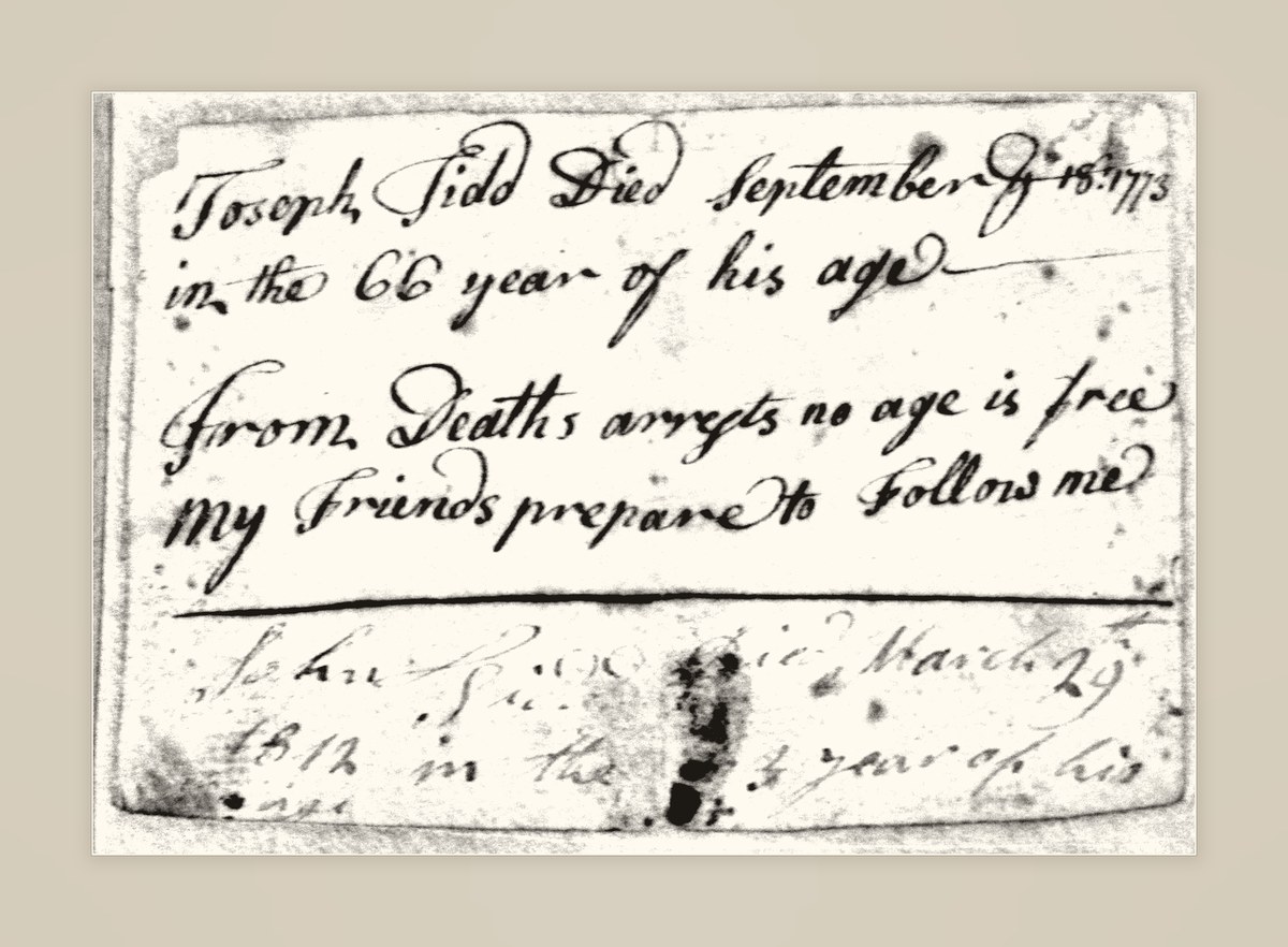 An 1815 mourning card for Joseph Tidd with a memorial verse