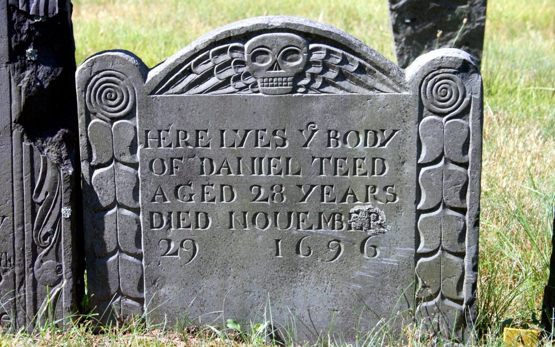 A 1696 Tidd headstone in the Lexington burying ground